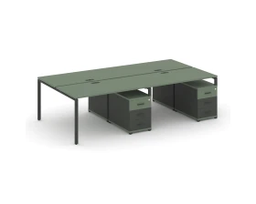 Рабочая станция 4 места с 2 двухсторонними опорными тумбами CN.DRS-318 W 2360x1480x750 Концепт / Concept images