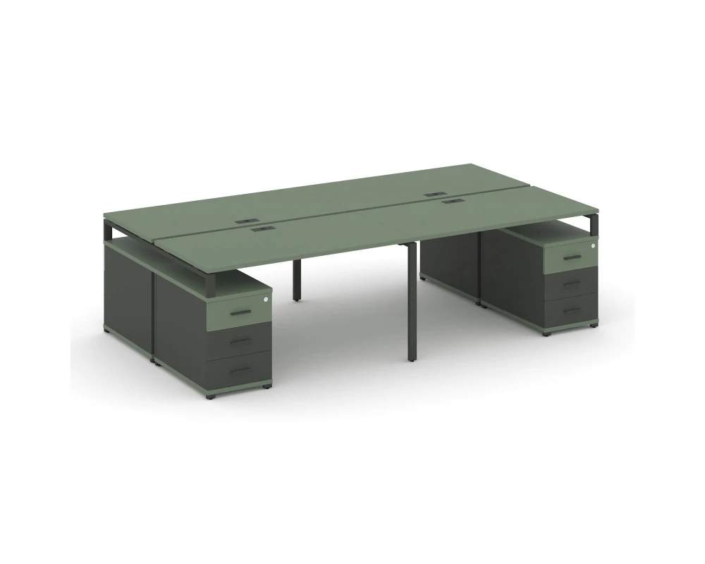Рабочая станция 4 места с 2 двухсторонними опорными тумбами CN.DRS-328 W 3160/3892x1480x750 Концепт / Concept