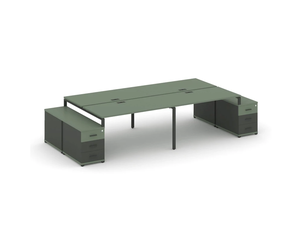 Рабочая станция 4 места с 2 двухсторонними опорными тумбами CN.DRS-328 W 3160/3892x1480x750 Концепт / Concept