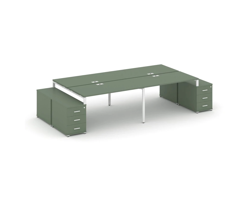 Рабочая станция 4 места с 2 двухсторонними опорными тумбами CN.DRS-328 W 3160/3892x1480x750 Концепт / Concept
