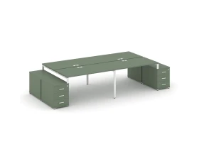 Рабочая станция 4 места с 2 двухсторонними опорными тумбами CN.DRS-328 W 3160/3892x1480x750 Концепт / Concept images