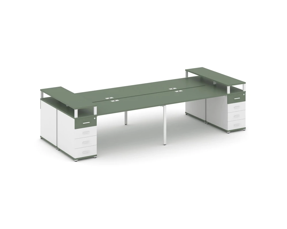 Рабочая станция 4 места с 2 опорными тумбами CN.DRS-441 W 2800x1480x917 Концепт / Concept