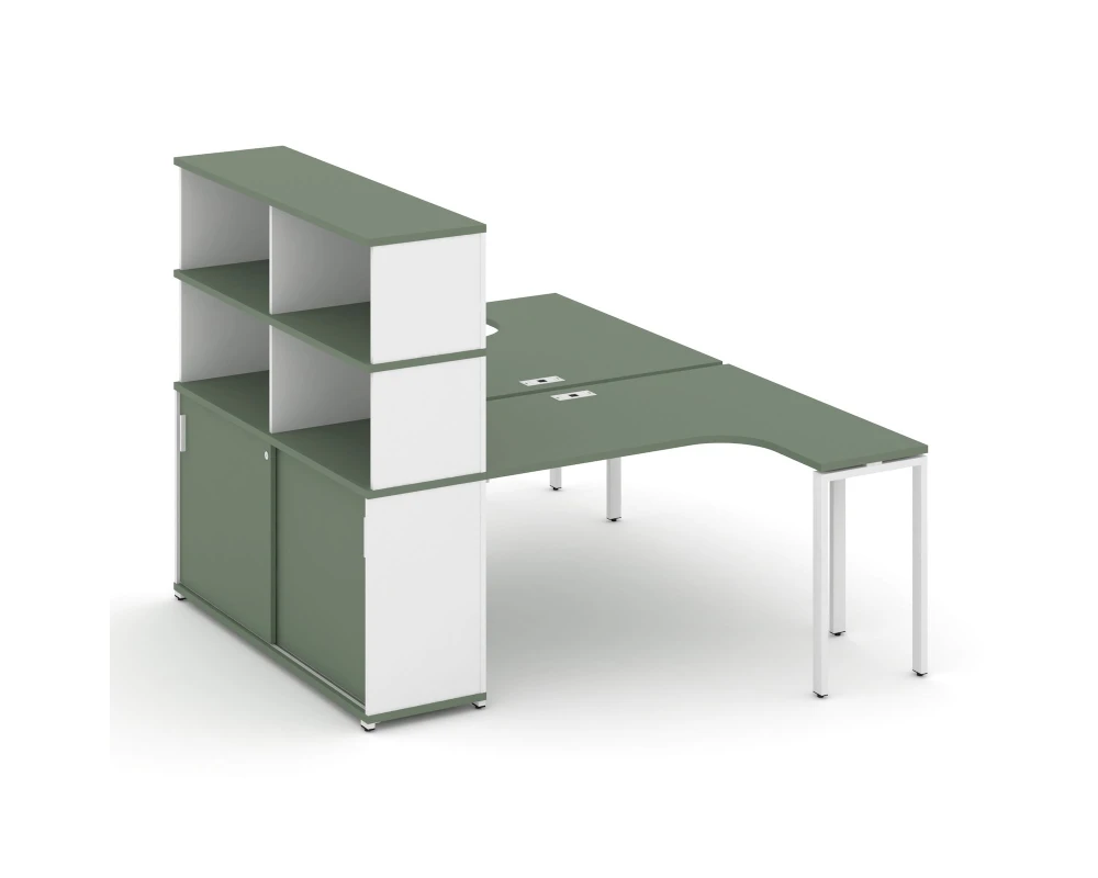 Рабочая станция с опорным шкафом-купе с надставкой выс. CN.DSA-221 W 1800x1480x1530 Концепт / Concept
