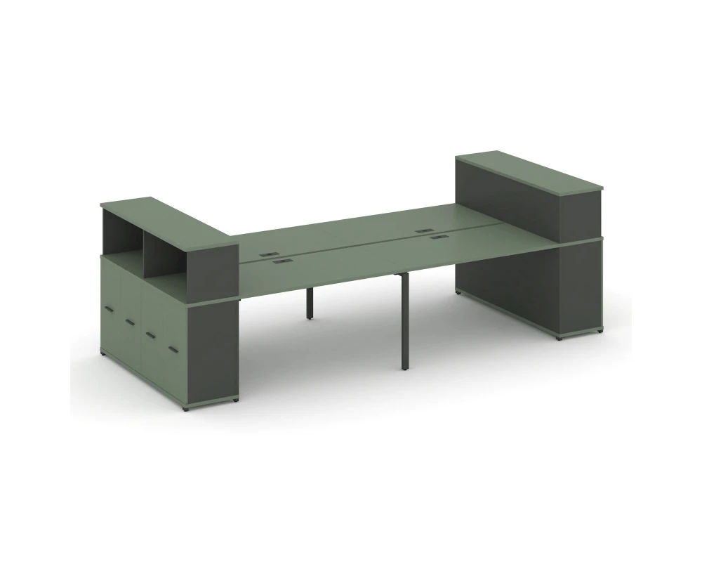 Рабочая станция с опорными распаш. шкафами с надставкой низ. CN.DRS-272 W 4000x1480x1140 Концепт / Concept