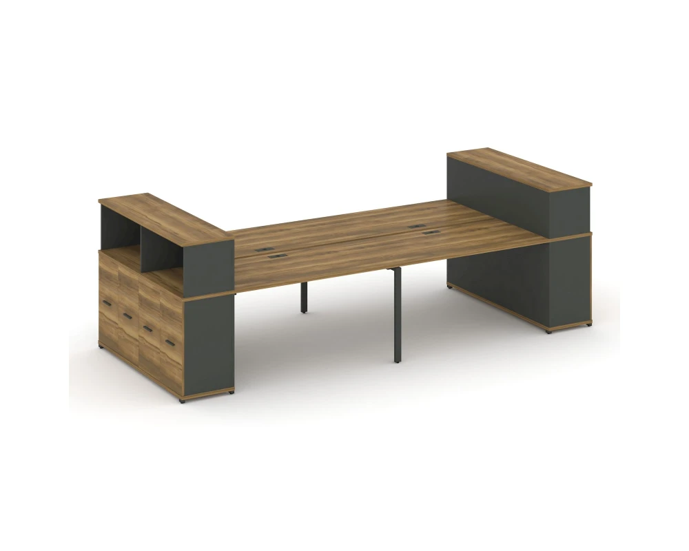 Рабочая станция с опорными распаш. шкафами с надставкой низ. CN.DRS-272 W 4000x1480x1140 Концепт / Concept