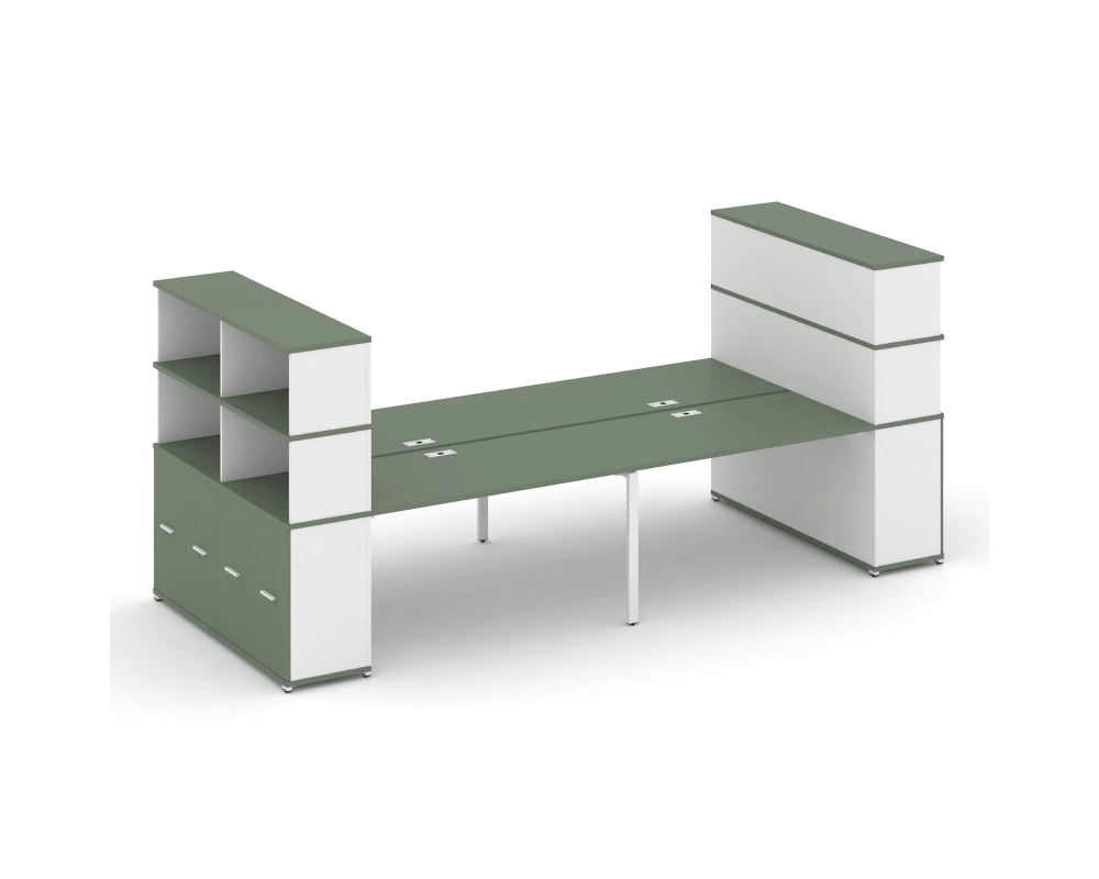 Рабочая станция с опорными распаш. шкафами с надставкой выс. CN.DRS-274 W 3200x1480x1530 Концепт / Concept
