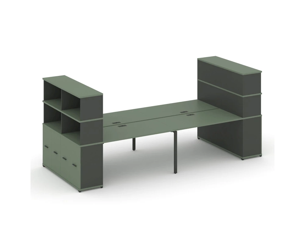 Рабочая станция с опорными распаш. шкафами с надставкой выс. CN.DRS-274 W 3200x1480x1530 Концепт / Concept