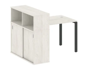Стол письменный на П-образном м/к с опорным шкафом-купе 141x112x109,8 Метал Систем / Metal System images