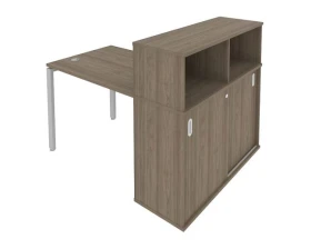 Стол письменный на П-образном м/к с опорным шкафом-купе 141x112x109,8 Метал Систем / Metal System images